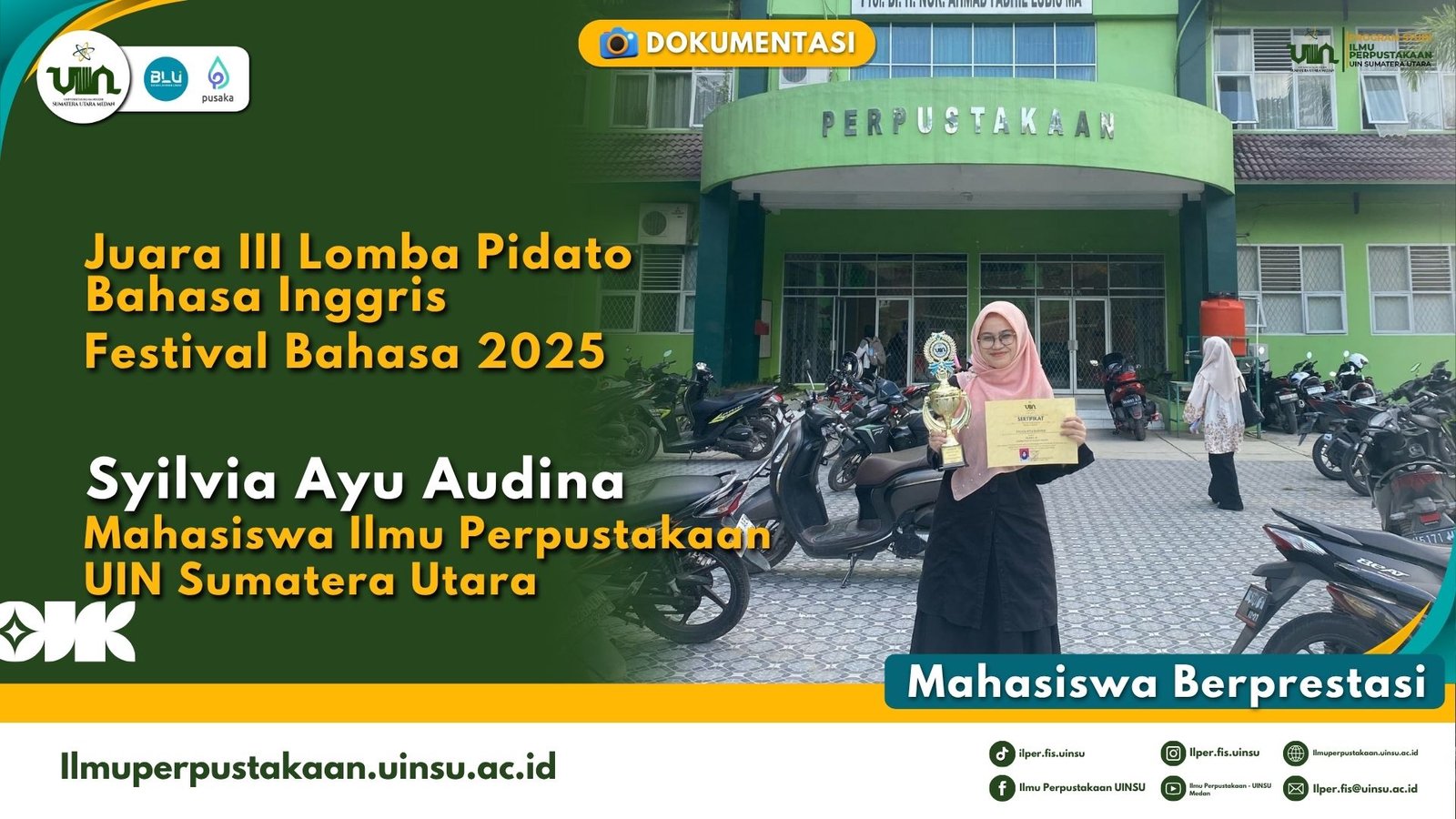 Mahasiswi Ilmu Perpustakaan Raih Juara III Lomba Pidato Bahasa Inggris Tingkat Universitas